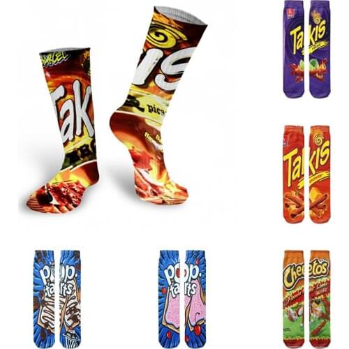 Fashion Snack Motif Socks For Women Unisex Funny 3D Printed High Ankle Cotton Female Men Socks Cool Casual Basketball Tube Socks