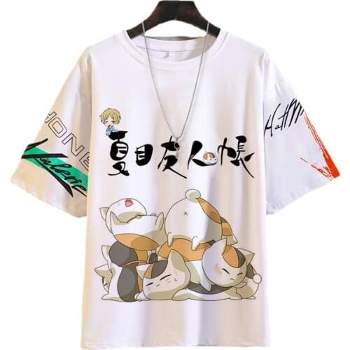New Anime Natsumes Book Of Friends Cat Prints Loose Graphic Tees Men Streetwear Women Cartoon Casual Oversized T Shirts