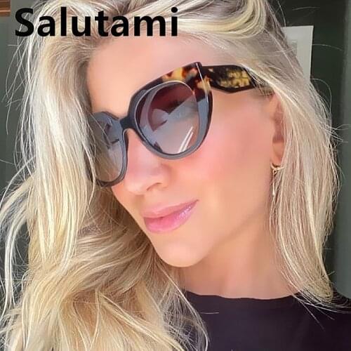 New Brand Round Cat Eye Sunglasses For Women Vintage Black Leopard Gradient Elegant Sun Glasses Female Double Colors Shades