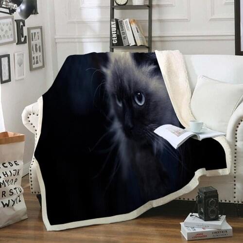 Cat Blanket Animals Throw Blanket Sherpa Fleece Blanket Black Kitten Plush Blanket Soft Cozy Cute Bed Blanket for kids