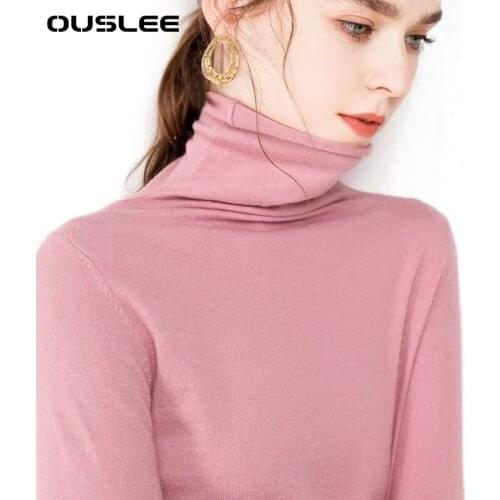OUSLEE Turtleneck Wool Sweater Women Long Sleeve Cashmere Sweater Female Casual Knitted High Elastic Pullover Tops Plus Size XXL