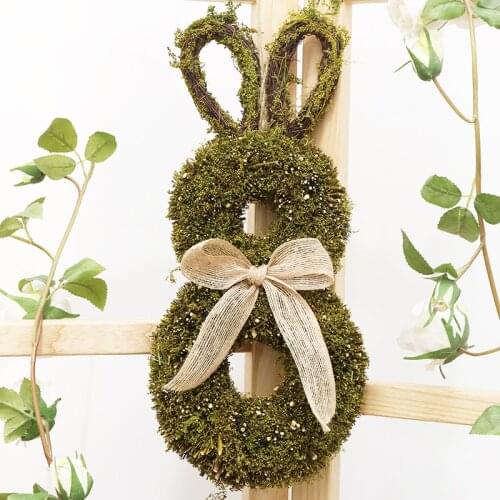 Easter Bunny Decorations Door Wreath Party Home Decor Wall Door Pendant Simulation Garland Rattan Ring Party Gifts Photo Props