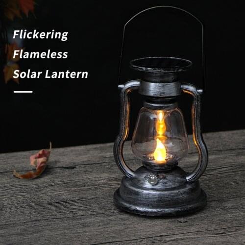 Solar Powered Hanging Candle Light Retro LEDs Oil Lamp Flickering Flameless Solar Lantern Outdoor Hanging Lighting Garden Yard
