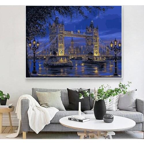 DIY Oil Painting Paint By Numbers"Londons Tower Bridge" Acrylic Paint Drawing on Canvas Wall Art Hand Painted Home Decor