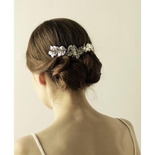 Romantic Sweetheart Bridal Headdress Alloy Leaves Headband with 2 Hair Comb for Wedding Perform Travel Daily Life O845