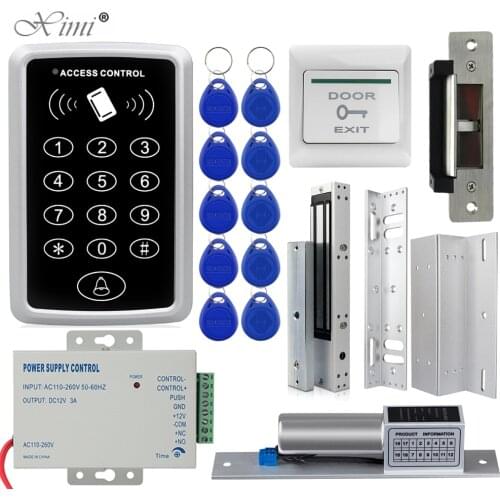 Door Access Control System Kit RFID Access Control Keypad + Power Supply + Electric Magnetic Lock Bolt Strike Locks + 10pcs Keys