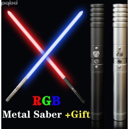 Pqbd Blaster Light Saber RGB Color Change Metal Handle Lock-Up LED Lightsaber Heavy Dueling Sound FX Force Cosplay Luminous Toy