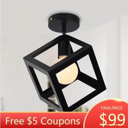 Vintage LOFT ceiling lamp American country Black 5 styles iron Metal cage led Ceiling Light Lamp restaurant dinning room fixture