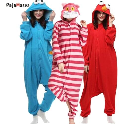 XXL Cheshire Cat Kigurumi Onesie ELMO Cartoon Onsie COOKIE MONSTER Women Christmas Family Party Costume Romper Striped Pajamas