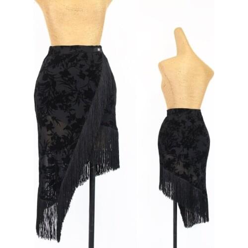 Latin Dance Skirt Women Adult Flower Mesh Velvet Practice Irregular Fringe Skirt Hollow Rumba Dance Clothes Samba Outfit DQL5629