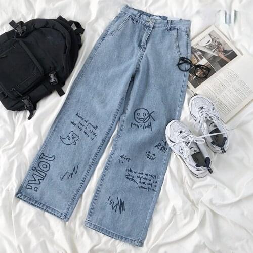 Women Jeans 2021 Spring Autumn Streetwear High Waist Denim Trousers Leisure Baggy Vintage Blue Femme Straight Pants