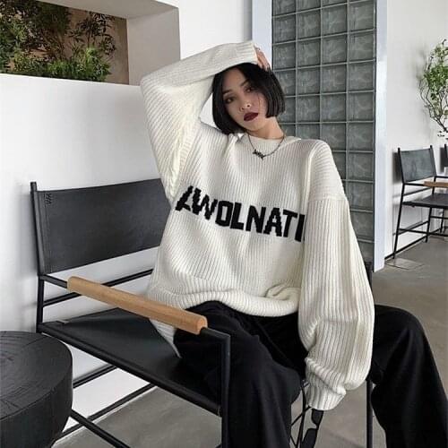 Woman Sweaters Chandails Autumn Winter Round Neck Letter Jacquard Womens Loose Sweater Style Knitted Coat Top