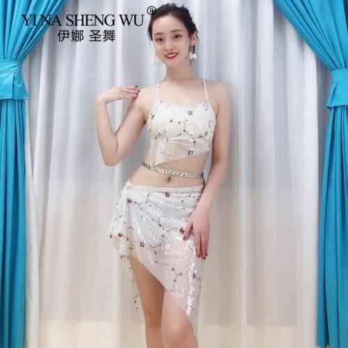 Fashion New Style Belly Dance Set Clothes Sexy Sequin Skirt Top Belly Dance Practice Clothes Adult Female Performance Clothing