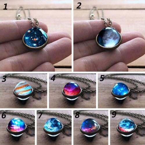 New Vintage Handmade Glass Ball Planet Universe Starry Sky Galaxy Pendant Necklace Women Fashion Time Gem Jewelry Accessories