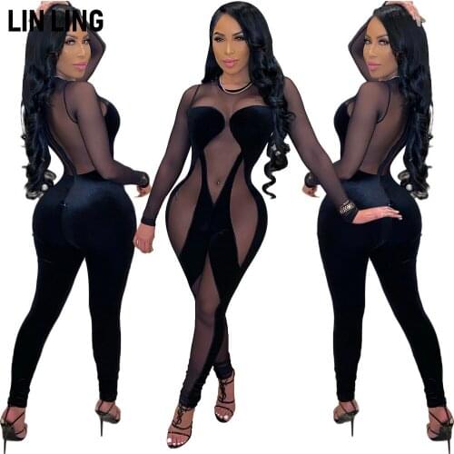 LINLING Sexy Personality Perspective Screen Stitching Velvet One-piece Nightwear Poshbyv