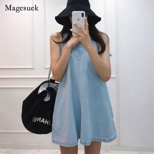 2021 New Cool Summer Women Dress Solid Denim O-Neck Sleeveless Dress for Women Casual Simple Loose Short Dress Vestido 14484