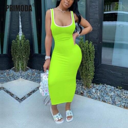 2021 Summer Women Sexy Midi Clubwear Bodycon Lady Backless Evening Party Maxi Long Dress Neon Strap Pink Sundress 2XL PR2667G