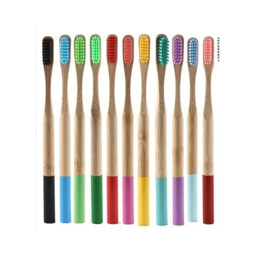 20PC Eco Friendly Wood Toothbrush Rainbow Color Bamboo ToothBrush bamboo Fibre Wooden Handle Tooth Whitening Brush