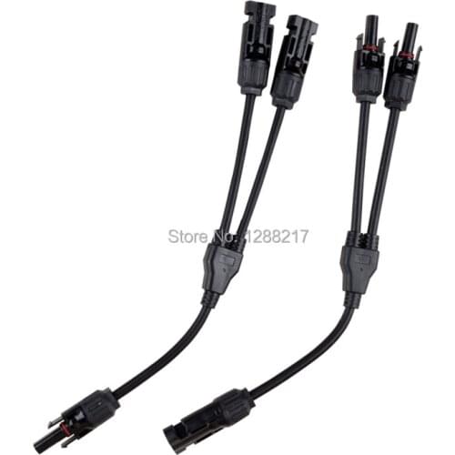 1Pair 2pieces Solar Panel Y Type 1 to 2 Solar Connectors M-FF and F-MM Branch Cable Solar Panel Connector