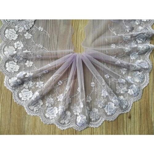 16Yards Rose Flower Embroidered Lace Trim Vintage Grey Purple Tulle Mesh Trimmings Sew On Bra Underwear Wedding Appliques Diy
