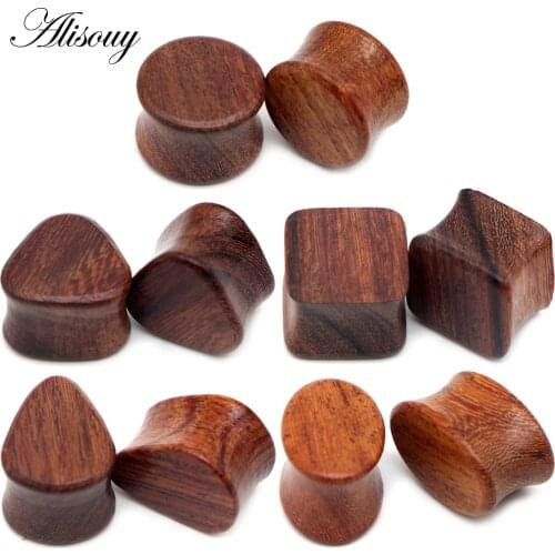 Alisouy 2PCS Fashion Wood Ear Plugs Flesh Tunnels Saddle Ear Gauges 8mm-25mm Solid Body Piercing Jewelry For Men Women Expanders