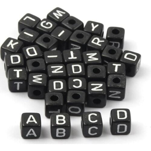 Black 10mm Square Letter Scrylic Beads Loose Spacer Beads For Jewelry Making Diy Charm Necklace Bracelet Accessory