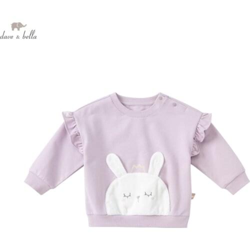 DBJ19256 dave bella autumn baby girls cute cartoon ruched T-shirt children tops kids girl fashion tees