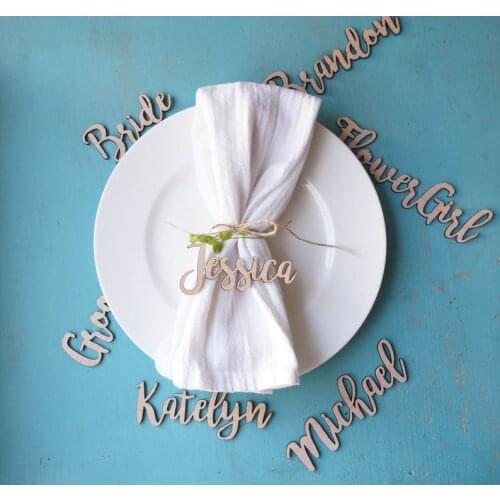 Custom Personalized Name Wood Place Card Dinnerware Calligraphy Cards Tableware Laser Cut Reception Cards Wedding Decor