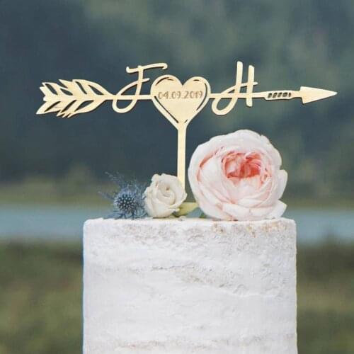 Woodland Cake topper with Initials and Engraved Wedding Date Engraved Wedding Cake Topper