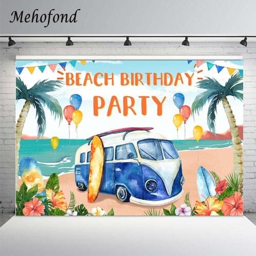 Mehofond Sea Beach Birthday Party Backdrop Summer Hawaii Travel Car Surf Child Photography Background Photo Studio Photophone