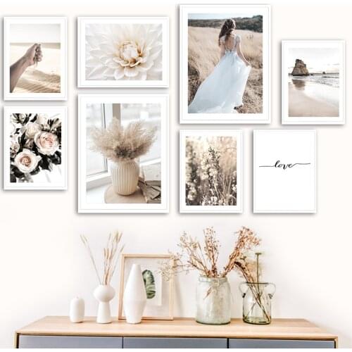 Dahlia Rose Vase Dry Grass Nature Sea Wall Art Canvas Painting Nordic Posters And Prints Wall Pictures For Living Room Decor