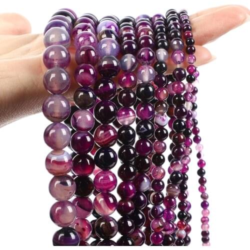 Smooth Purple Stripe Agates Natural Stone Beads Round Loose Spacer Bead For Jewelry Making DIY Bracelets Strand 4/6/8/10/12MM