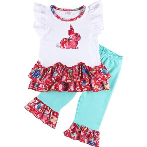 Kaiya Angel 2pcs Child Kids Easter Outfits O-neck Sleeveslees Girls Casual Sets Toddle Summer Clothes Set Factory Wholesale