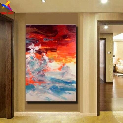 Red Blue Color Picture Hand painted Modern Abstract Oil Painting on Canvas for Living Room Wall Art Home Decoration Gift SL023