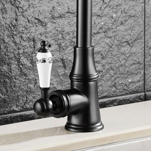 Kitchen Vidric Faucet Deck Mounted basin Faucet Black Porcelain Handle Faucet Hot Cold Mixer a Tap 360 Swivel Luxury Faucet