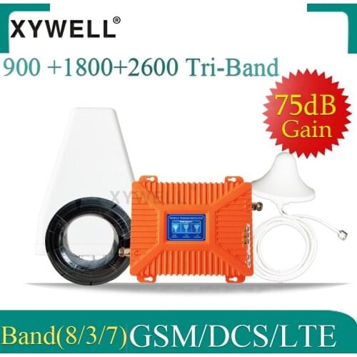 Hot! 900 1800 2600 2G 3G 4G Data Tri Band Signal Repeater GSM 900 DCS 1800 FDD LTE 2600 cellular Signal Booster Mobile Amplifier
