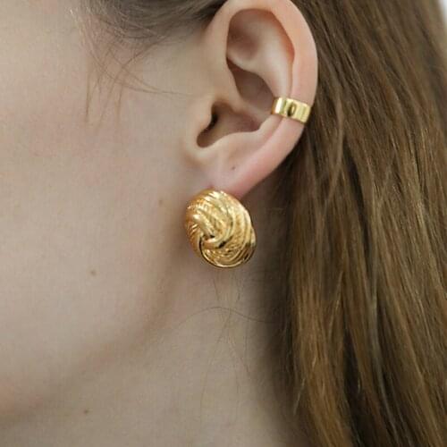 Minimalist Retro Golden Metal Button Stud Earring Geometric Irregular Round Square Stud Earrings for Women Girls Party Gifts