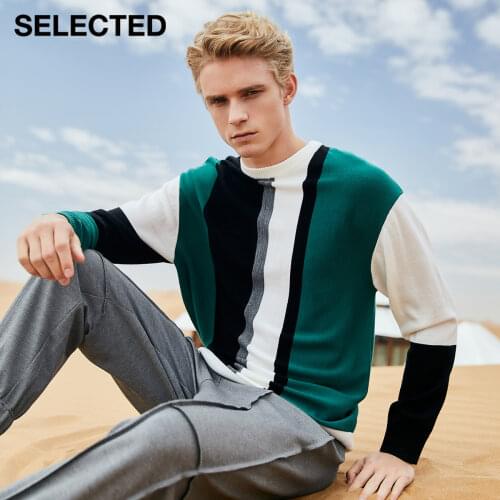 SELECTED Drop Shoulder Contrast Color Stripe Round Collar Knit with Wool S|420424020