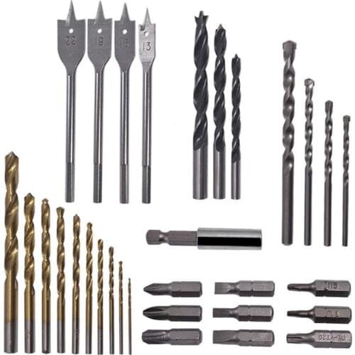 Woodworking Drill Bit Set, 31Pcs Twist Combined Woodworking Tools Drill Bit Set, High Carbon Steel Spade Drill Bit