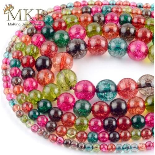 Natural Multicolor Snow Cracked Crystal Stone Spacer Beads For Jewelry Making 4/6/8/10/12mm Round Beads Diy Handmade Jewellery