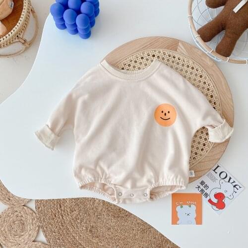 2021 Autumn New Baby Girls Boys Bodysuit Round Collar Long Sleeves Smile Cotton Jumpsuits Newborn Casual Clothes 0-2 Years