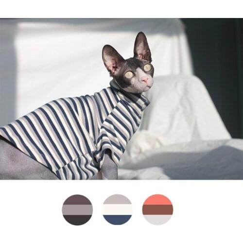 Pet Clothes Sphinx Hairless Cats Dogs dwarf Cats Stripe Velvet Warm Stretch Bottoming Shirt