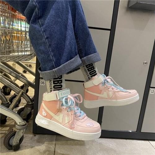 Autumn and winter high top plus velvet color matching sports womens shoes trendy all-match student platform casual shoes