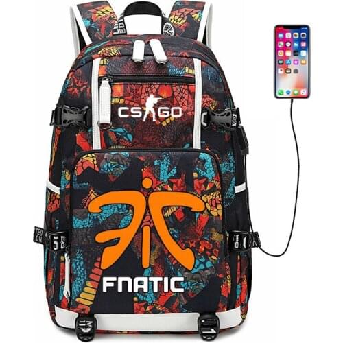 CS GO FNATIC Virtus Backpack USB Port Rucksack Bag Snake Pattern Teenager Student School Bags travel Shoulder Laptop Bag