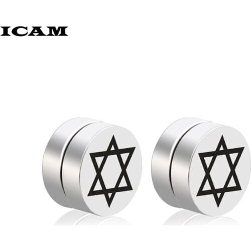 ICAM Rock Strong Magnet Magnetic Health Care Ear Stud Non Piercing Earrings David Star Earings Jewelry Mens Women