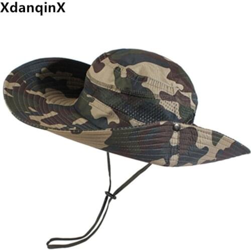 XdanqinX Camouflage Hat New Summer Mesh Breathable Mens Bucket Hats Fishing Cap Wind Rope Fixed Womens UV Protection Beach Hat