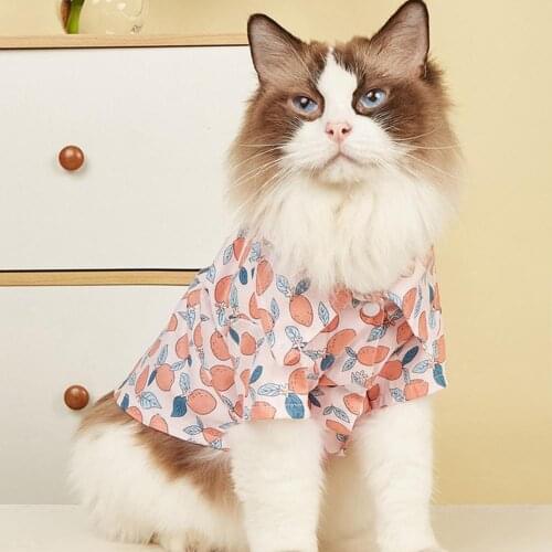 Cute Cat Puppy Vests Pet T-Shirt Shirt Two-legged Turndown Collar Cotton Fruit Printing Pet T-Shirt Costume for Daily Life