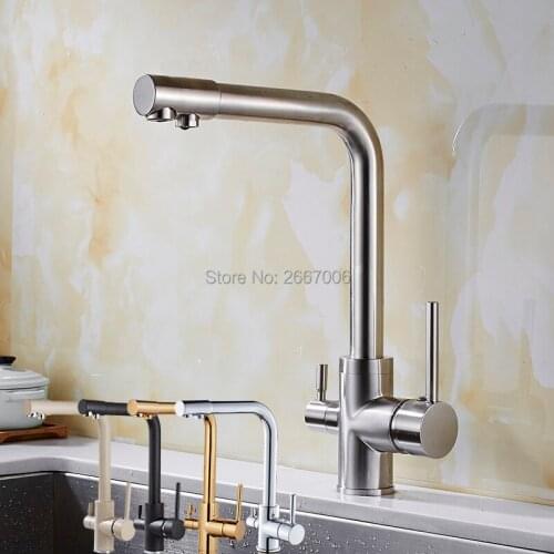 GIZERO Brushed Swivel Drinking Water Kitchen Faucets 360 Degree Rotation With Water Purification Features Double Handles GI2091B