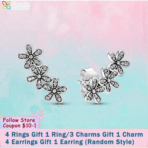 Smuxin 925 Sterling Silver Earring Daisy Flower Stud Earring Cubic Zirconia Statement Stud Earring Women Earrings Brithday Gift