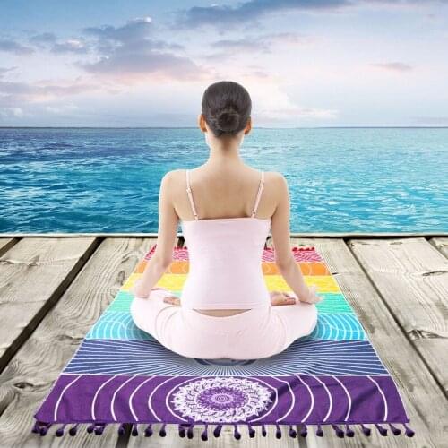 TUEDIO 7 Chakra Rainbow Stripes Beach Towel For Adults Mandala Blanket Microfiber Rectangle Bohemian Tapestry Yoga Mats 75x150